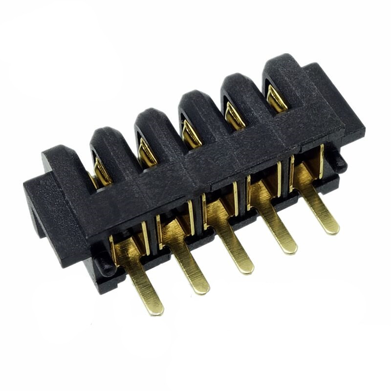信音达 SYCBF01P5CS2 5Pin 锂电母座｜17mm 精简闭环·中柱应力解耦·180°直插·PA9T 耐 260℃·镀金≤8mΩ