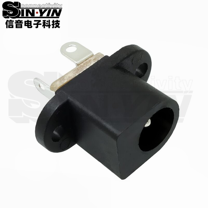 DC-017 带耳螺丝固定式DC电源插座（6.4mm口径双耳锁紧 / Φ2.0/2.1/2.5中心针 飞线接线DC母座）