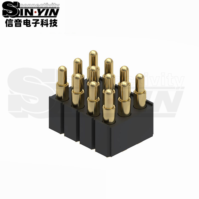 12Pin三排Pogo Pin弹簧针连接器｜适合多路电源与信号集中连接的控制模块和测试接口