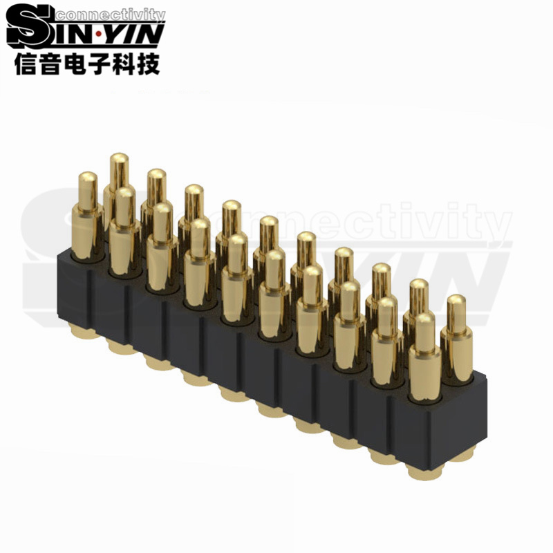 20Pin双排Pogo Pin弹簧针连接器｜适合控制板、测试治具和需要增加触点数量的板间连接