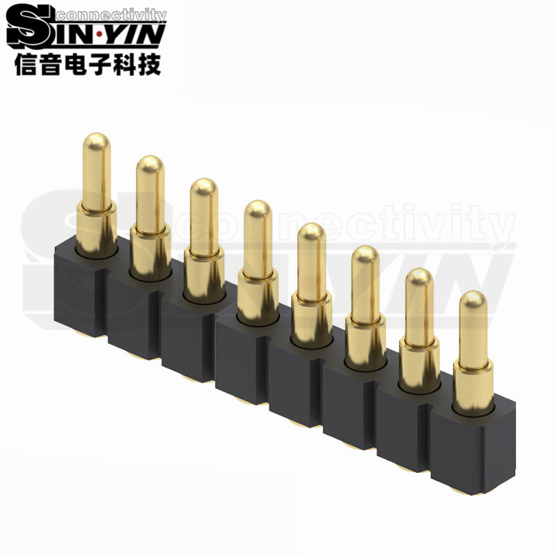 8Pin单排Pogo Pin弹簧针连接器｜适合小型设备、便携终端和空间受限的单列触点连接
