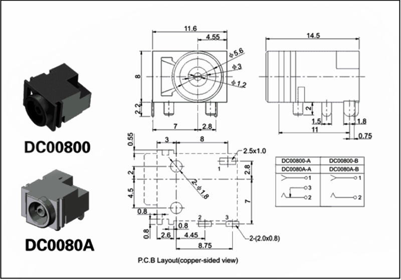 DC-080 DC电源插座 沉板安装｜低轮廓设备电源接口-8